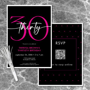 Modern Minimal Pink Thirty Script Birthday QR Invitation
