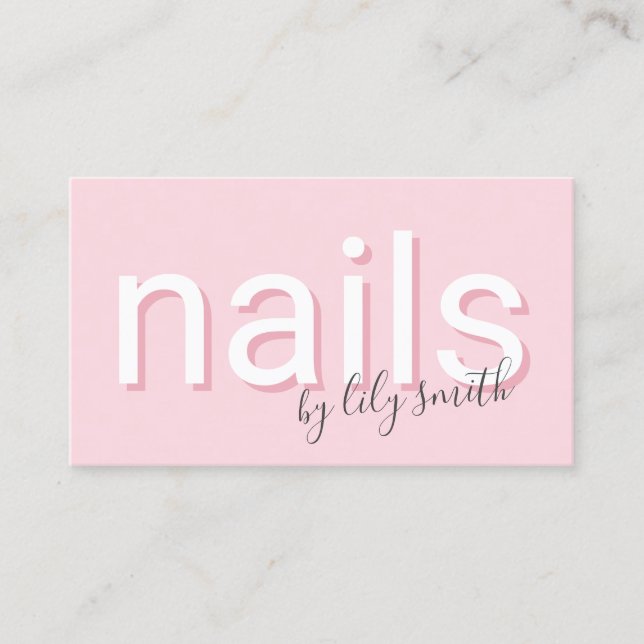 Modern minimal pink typography nails business card (Front)