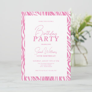 Modern Minimal Pink White 30th Birthday  Invitation