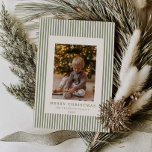Modern Minimal Pinstripe Christmas Family Photo Holiday Card<br><div class="desc">This minimal and modern family photo card features simple pinstripe elements,  serif typography and a moss green colour way. Send your holiday love in classic traditional style with this adorable photo collage holiday card.</div>