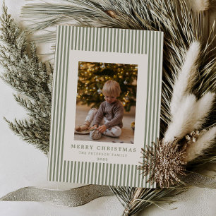 Modern Minimal Pinstripe Christmas Family Photo Holiday Card