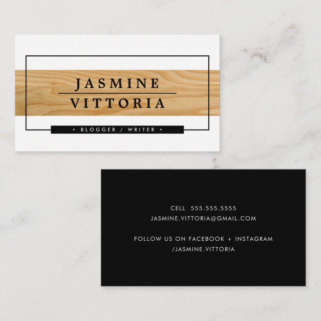 MODERN MINIMAL plain border timber wood band black Business Card (Front/Back)