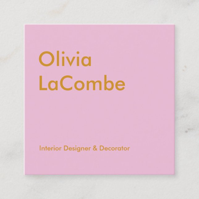 Modern minimal plain simple elegant pink and brown square business card (Front)