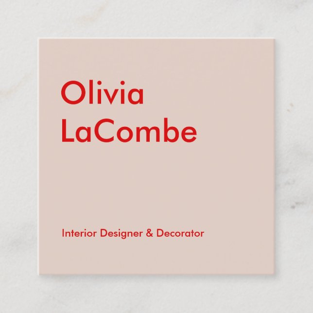 Modern minimal plain simple elegant pink and red square business card (Front)