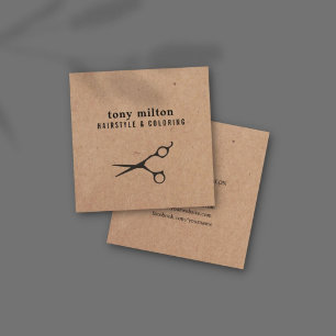 Modern Minimal Printed Kraft Black Scissors Hair Square Business Card