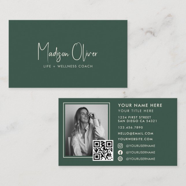 Modern Minimal Professional Business Photo QR Code Business Card (Front/Back)