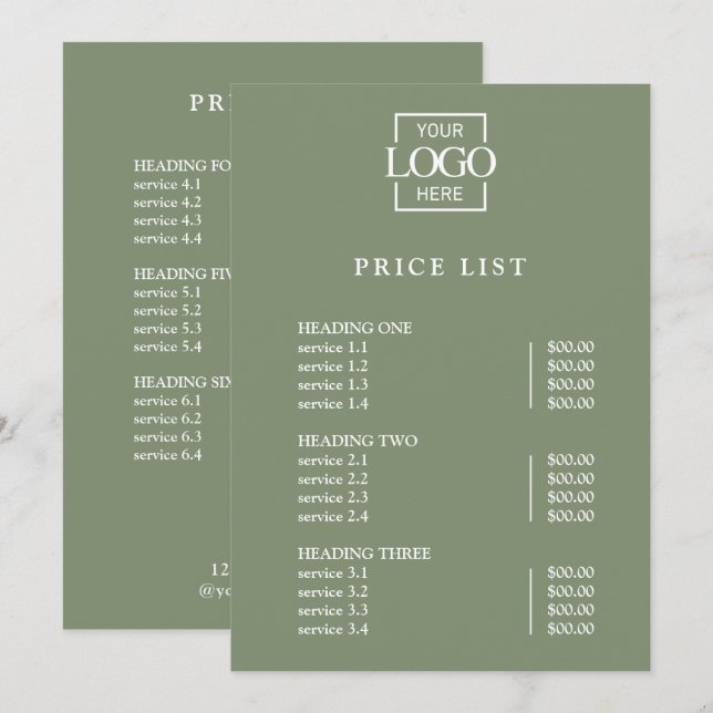 Modern Minimal Professional Logo Menu Price List (Front/Back)