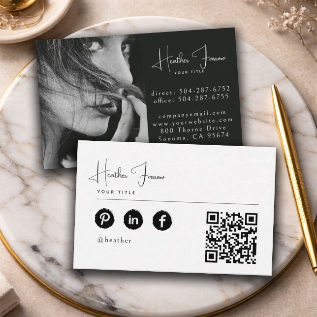 Modern Minimal Professional Photo Social QR Code Business Card (Creator Uploaded)