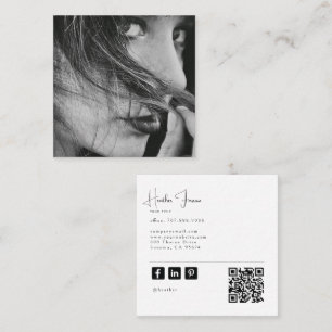 Modern Minimal Professional Photo Social QR Code Square Business Card