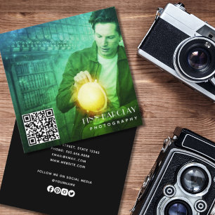 Modern Minimal Professional Photography QR Code Square Business Card