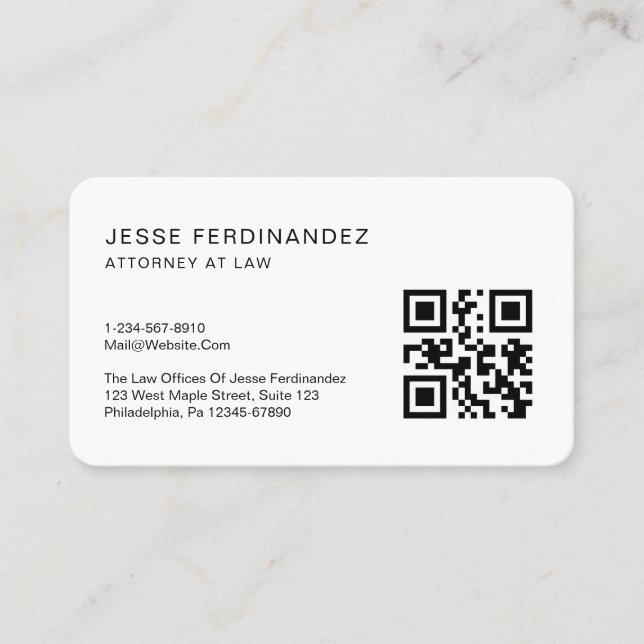 Modern Minimal Professional QR Code white  Business Card (Front)