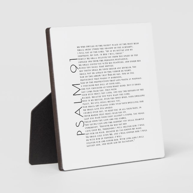 Modern Minimal Psalm 91  Christian  Plaque (Front)