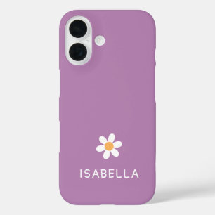 Modern Minimal Purple Daisy Name Girl iPhone 16 Case