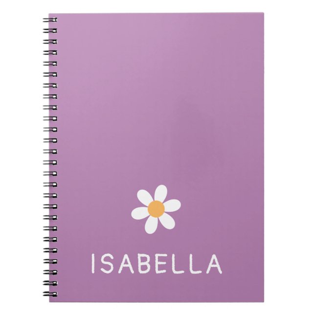 Modern Minimal Purple Daisy Name Girl Notebook (Front)