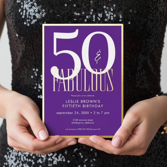 Modern Minimal Purple Fifty & Fabulous Birthday (Creator Uploaded)