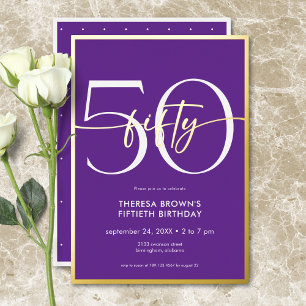Modern Minimal Purple Fifty Script Birthday
