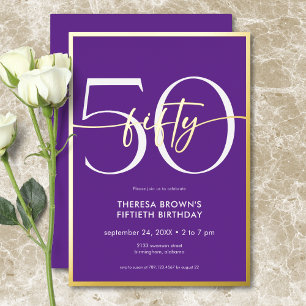 Modern Minimal Purple Fifty Script Birthday