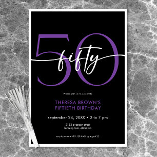 Modern Minimal Purple Fifty Script Birthday Invitation