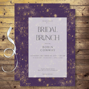 Modern Minimal Purple & Gold Glitter Bridal Brunch Invitation