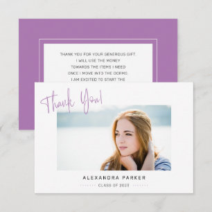 Modern Minimal Purple Handwriting Graduation Thank You Card