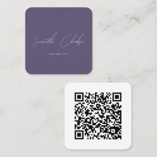 Modern Minimal Purple Handwritten Script QR Code Square Business Card