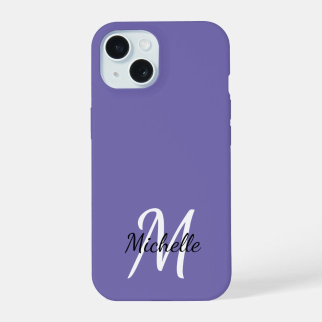 Modern Minimal Purple Monogram Initial iPhone 15 Case (Back)