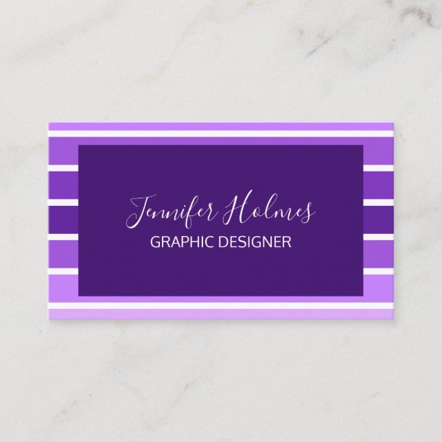 Modern Minimal Purple White Stripes Business Card (Front)