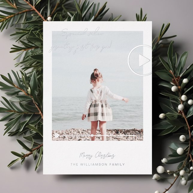 Modern Minimal QR Code Family Video Message Foil H Foil Holiday Card (Modern Minimal QR Code Family Video Message Foil H Foil Holiday Card)