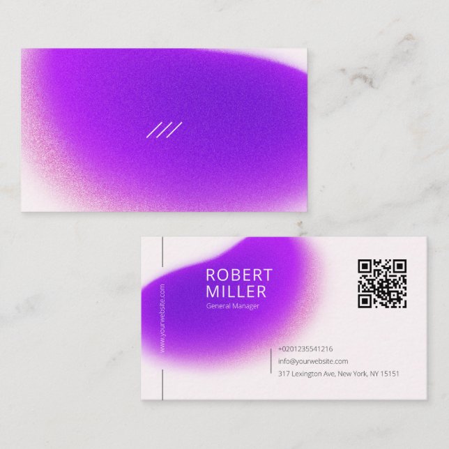 Modern Minimal QR Code Gradient Blur Noise Violet Business Card (Front/Back)