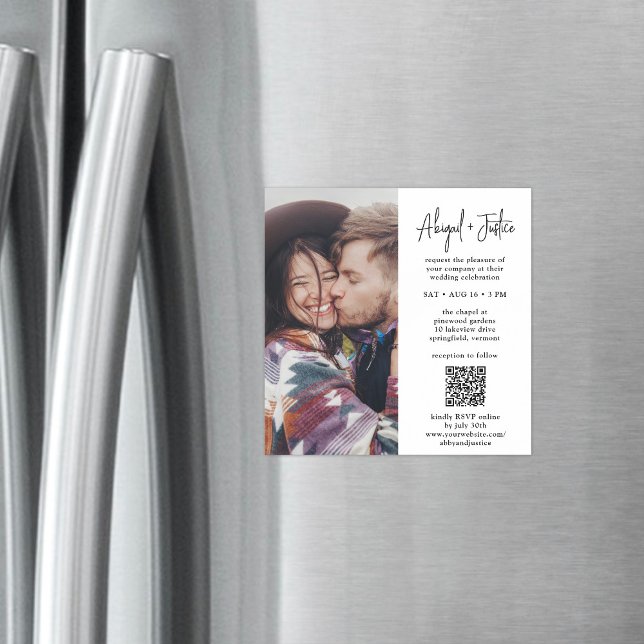 Modern Minimal QR Code & Photo All-In-One Wedding Magnetic Invitation (Creator Uploaded)