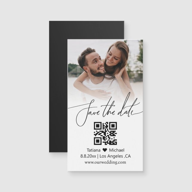 modern minimal qr code photo save the date magnet (Front/Back)