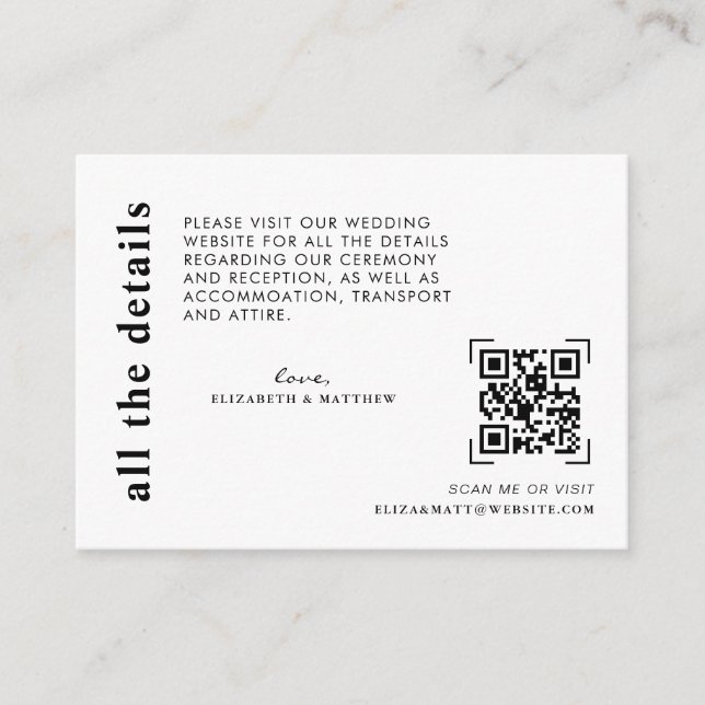 Modern Minimal QR Code Scan | Wedding Details Enclosure Card (Front)