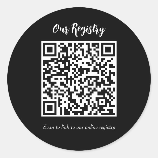Modern Minimal QR Code Scanable Wedding Registry Classic Round Sticker (Front)