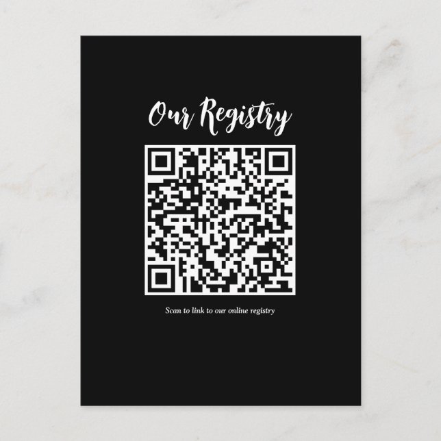 Modern Minimal QR Code Scannable Wedding Registry Postcard (Front)