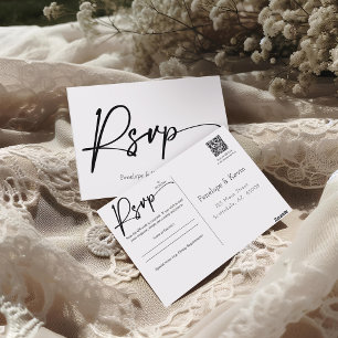 Modern Minimal QR Code Wedding RSVP Response Reply Postcard