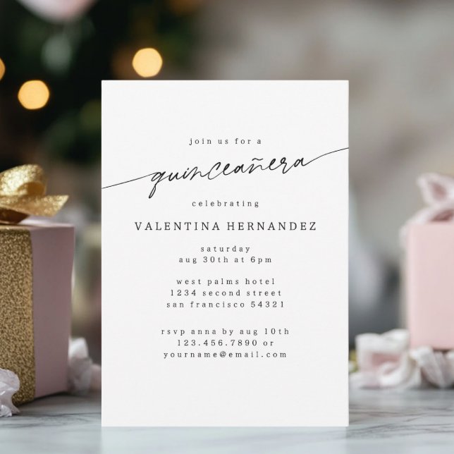 Modern Minimal Quinceanera Birthday Party Script  Invitation (Creator Uploaded)