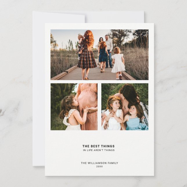 Modern Minimal Quote | Simple 3 Photo Collage Holiday Card (Front)