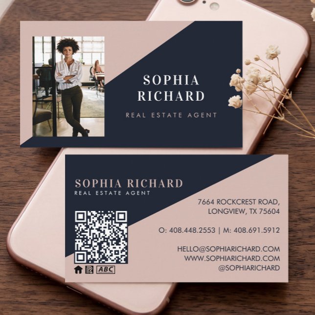 Modern Minimal Real Estate Agent Photo QR Code Business Card (Modern Minimal Real Estate Agent Photo QR Code Business Card)