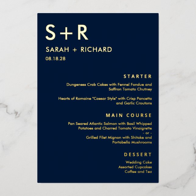 Modern Minimal REAL FOIL Elegant Menu Card (Front)