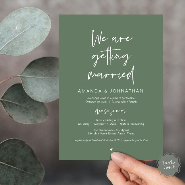Modern Minimal Reception, "We are getting married" Invitation (Modern Minimal Reception, We are getting married Invitation Card in Sage Green)