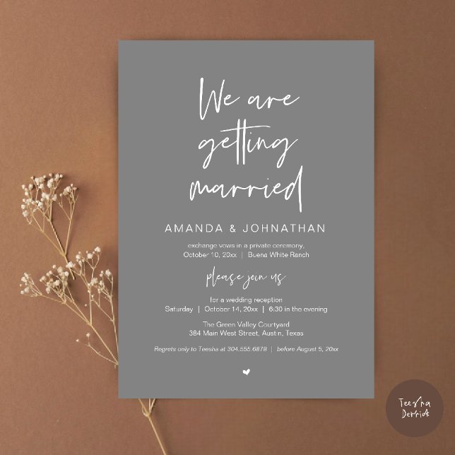 Modern Minimal Reception, "We are getting married" Invitation (Modern Minimal Reception, We are getting married Invitation Card in Dark Grey)