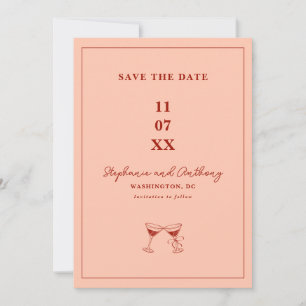 Modern Minimal Red and Coral Frame Wedding Save The Date