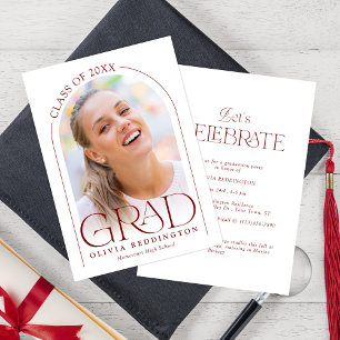 Modern Minimal Red Arch Photo Graduation Party Invitation