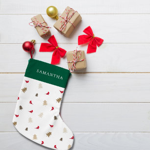 Modern Minimal Red Cardinal Christmas Tree Pattern Small Christmas Stocking