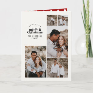 Modern minimal red Christmas multi photo Thank You Card