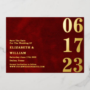Modern Minimal Red Gold Photo Save The Date