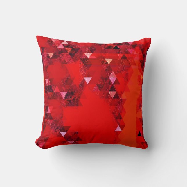 Modern Minimal Red Grunge Triangles Abstract Cushion (Front)