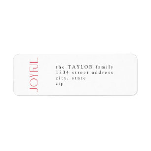 Modern Minimal Red Joyful Christmas Return Address