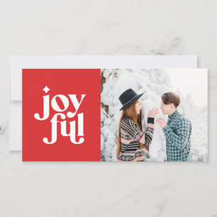 Modern minimal red joyful typography photo holiday card