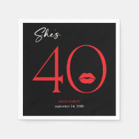 Modern Minimal Red Lips She's Forty Birthday
